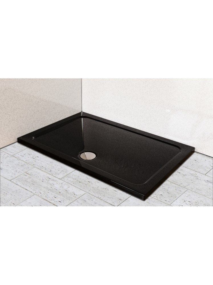 Diamond 35mm 1200 x 760 Black Ultra Gloss Rectangle Stone Shower Tray